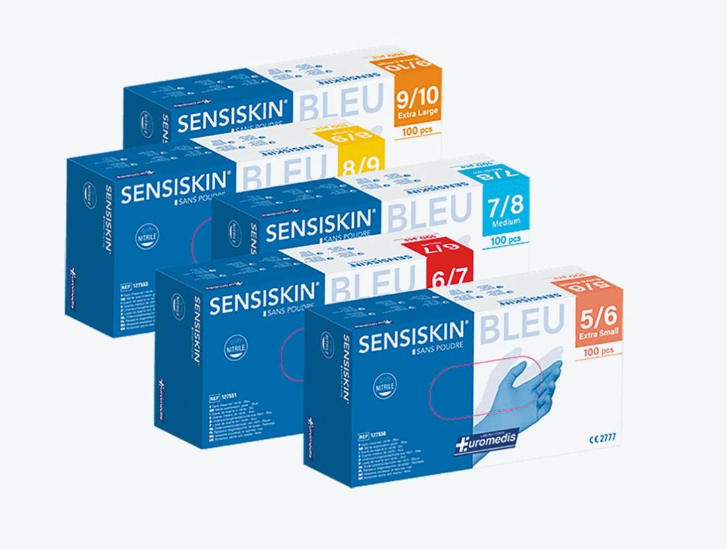 Gants Nitrile Bleu Violet non poudrés Sensiskin
