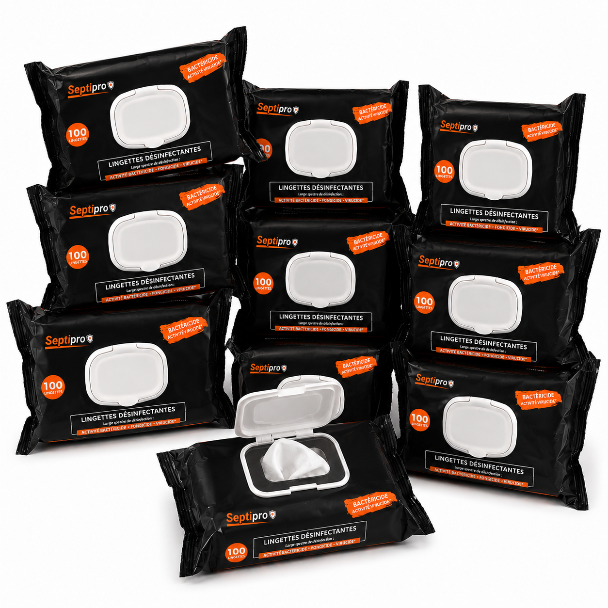 Lot de 10 paquets de Lingettes Désinfectantes mains et surfaces Septipro